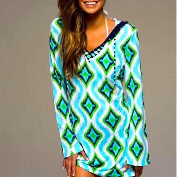 Macbeth Collection Blue & Green Hooded Swimsuit Coverup, sz XS - Picture 10 of 10